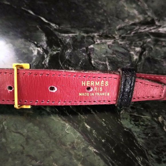 Hermès Crocodile 18K Gold H Logo Black & Red Belt - Picture 12 of 12
